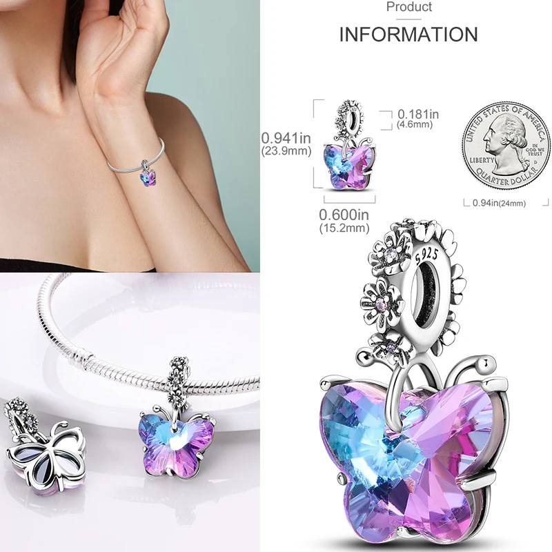 PAMELA 925 Sterling Silver Butterfly Boy Girl Bead Elephant Angel Charm plata de ley Original For Bracelets Jewelry Pendant |
