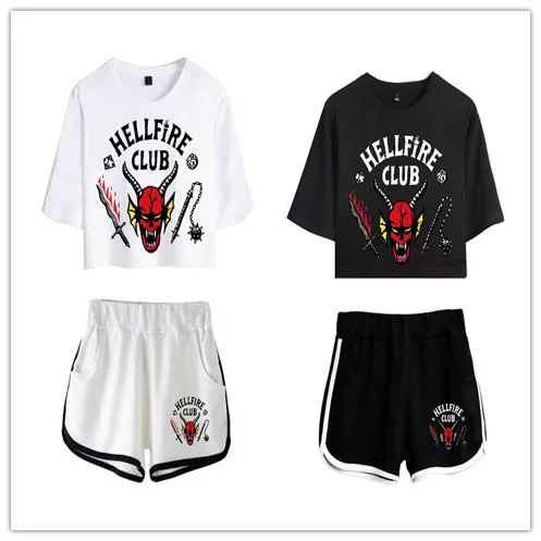 

Stranger cos Things Hellfire Club Cospaly Costume 3D Print T-shirt Crop Top Shorts Set