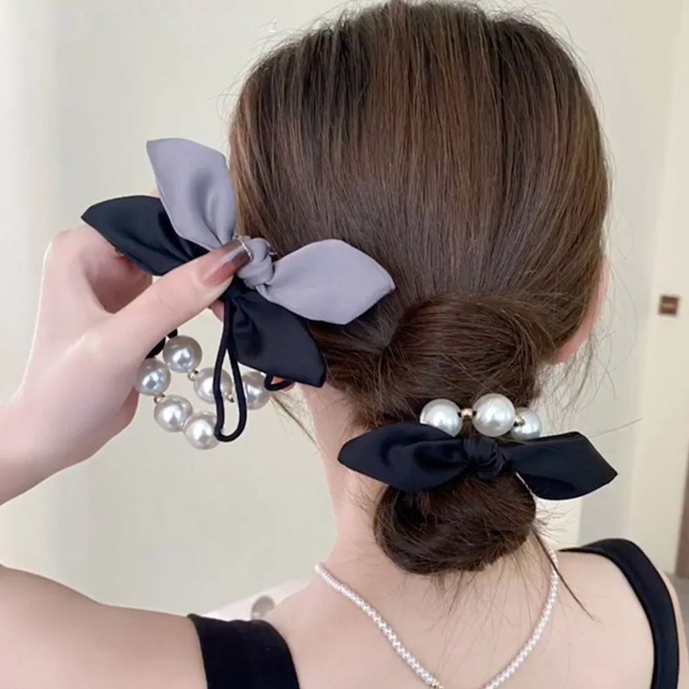 

Fashion Woman Big Pearl Bowknot Hair Ties Korean Style Hairband Scrunchies Girls Ponytail Holders Rubber Band Hair Accessories