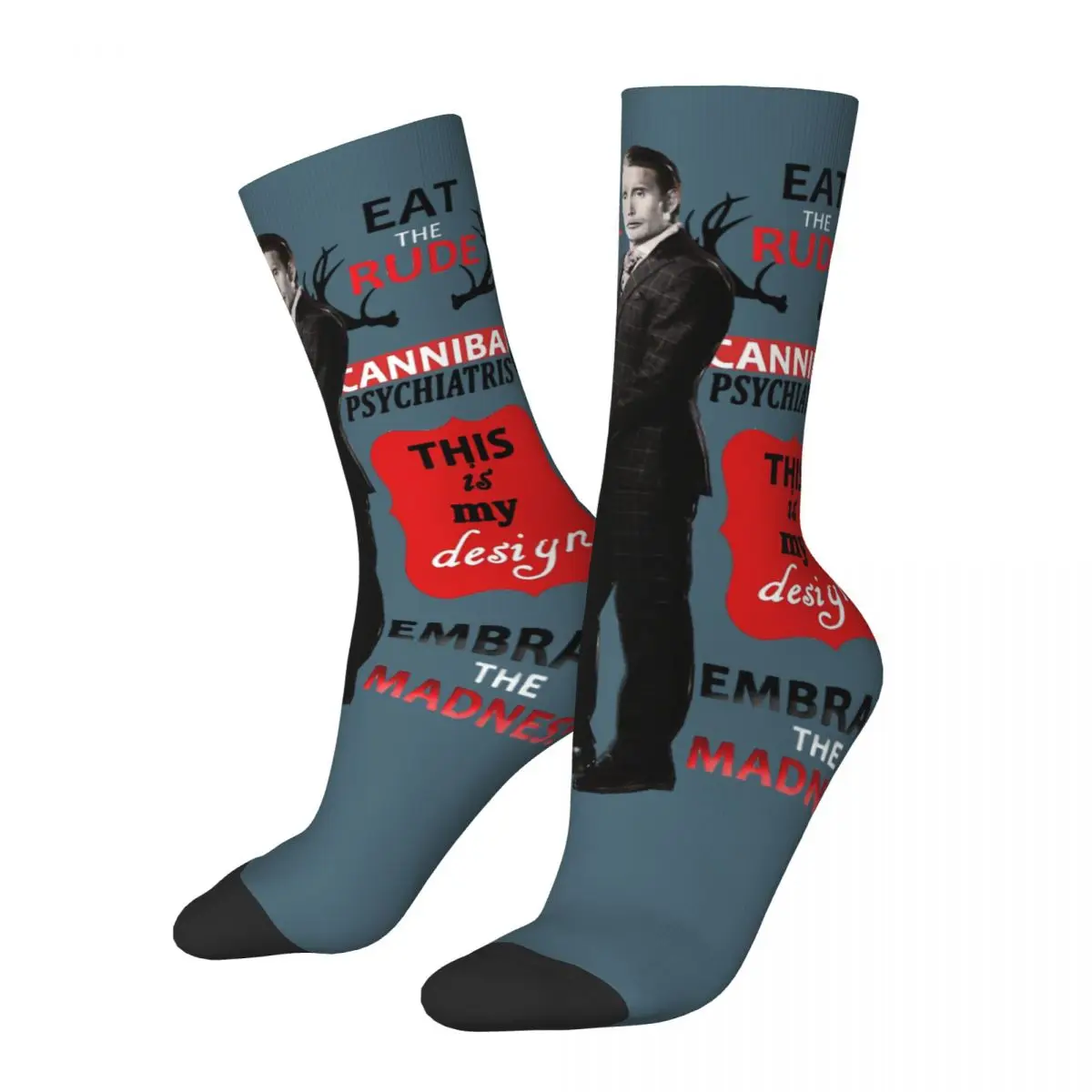 

Funny Crazy compression Sock for Men Suit And Tie Hip Hop Harajuku Hannibal Ogre Serial Killer Happy Seamless Printed Crew Sock