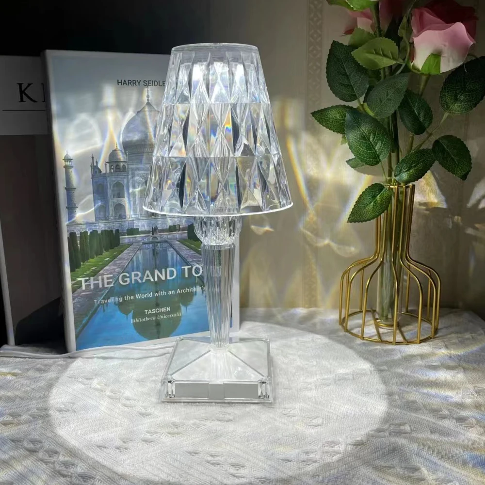 

Crystal Table Lamp Bedroom Acrylic Lamp Diamond Atmosphere Bedside Lamp Touch Dimming Romantic Charging Touch Xmas Decoration