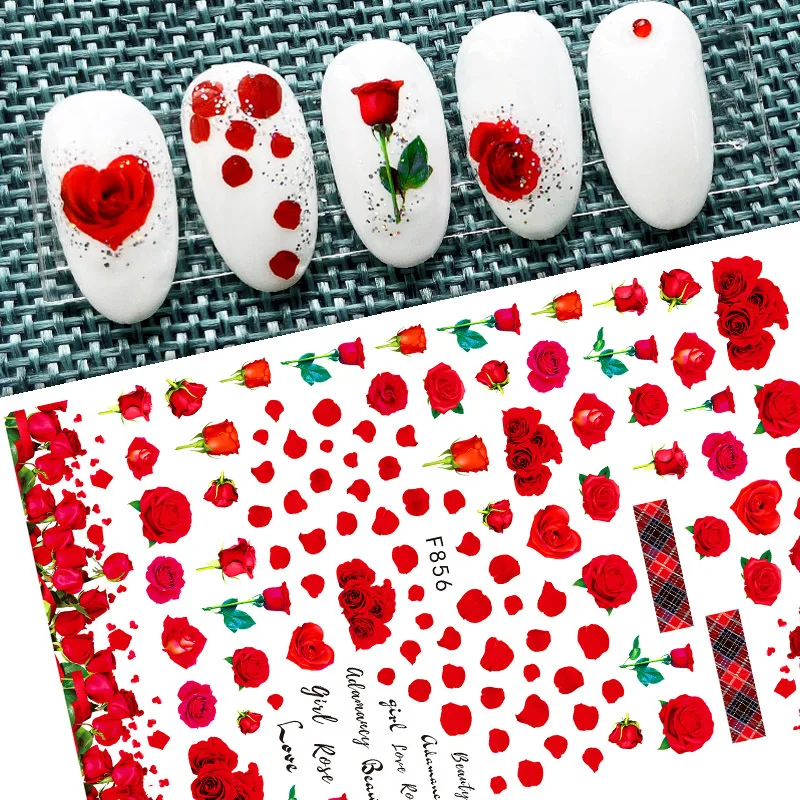 

Realistic Rose 3D Nail Sticker Art Sliders Beauty Flowers Stickers for Nails Manicure Adhesive Decals Decoraciones Accessories