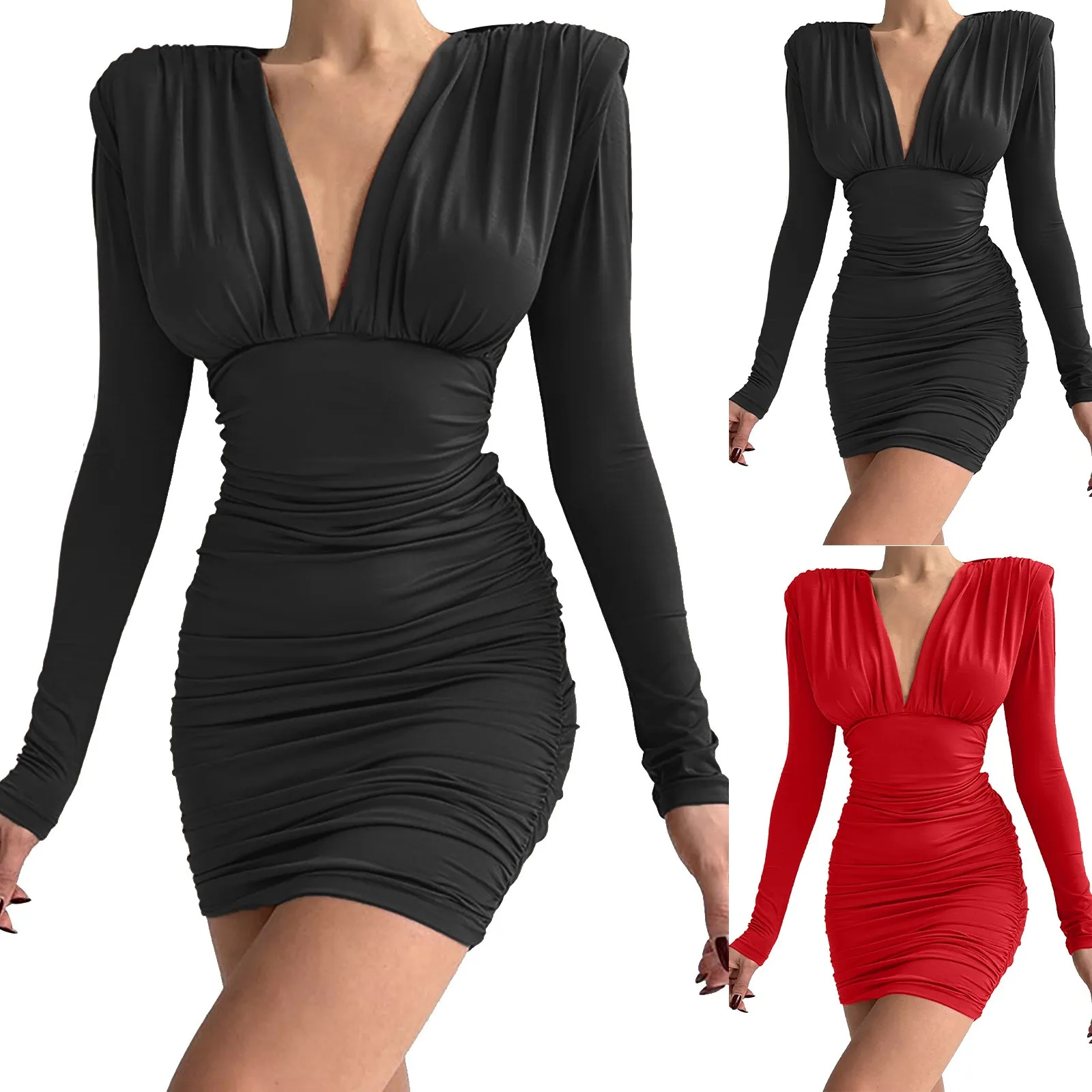 

Women Wrap Elegant Bodycon V Neck Long Sleeve Ruched Midi Dresses Cocktail Evening Party Mini Dress Ladies Tall Dress Pants