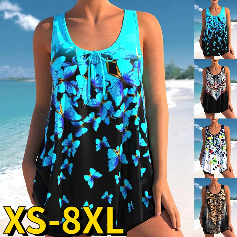 

2022 Women Floral Print Bathing Suit Female Two Pieces Swimsuit Female Sexy Bikini Swimwear Summer Ladies Loose Tankini Sets