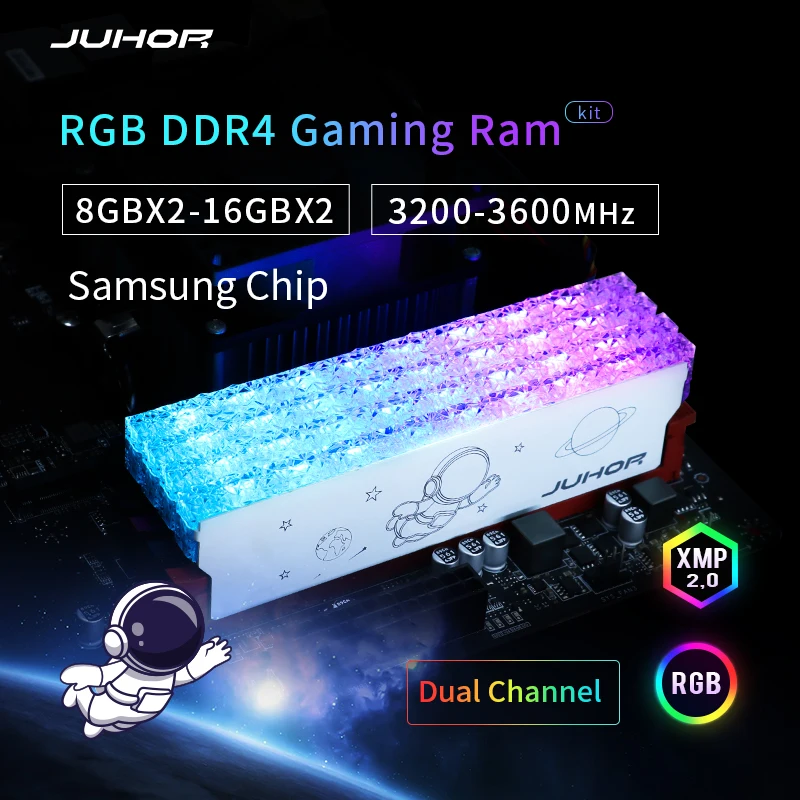 Память JUHOR RGB DDR4 8 ГБ x 2 16 3600 МГц DIMM двухканальная оперативная память для настольных