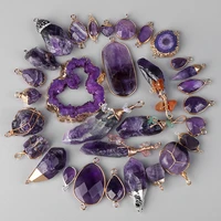 natural purple stone amethysts slice pendant quartz crystal irregular charm for handmade jewelry making necklace earring diy