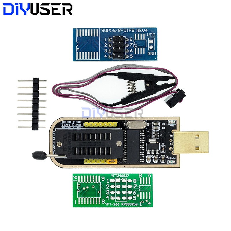 Программатор DIYUSER CH341A SOP8 тестовый зажим для EEPROM серии 93CXX/25CXX/24CXX USB-версия с