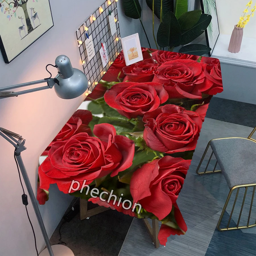 Красная роза 3D Печатный обеденный стол искусственная ткань прямоугольная и