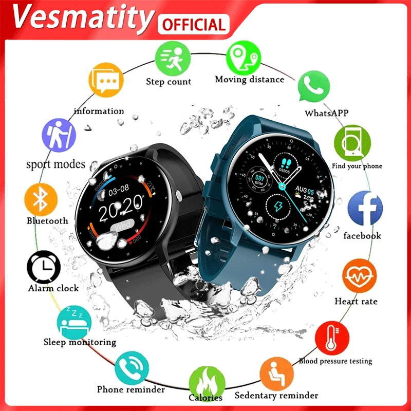 

Женские Смарт-часы с сенсорным экраном, водонепроницаемые IP67 Смарт-часы для фитнеса с поддержкой Bluetooth для Android и iOS, 2021