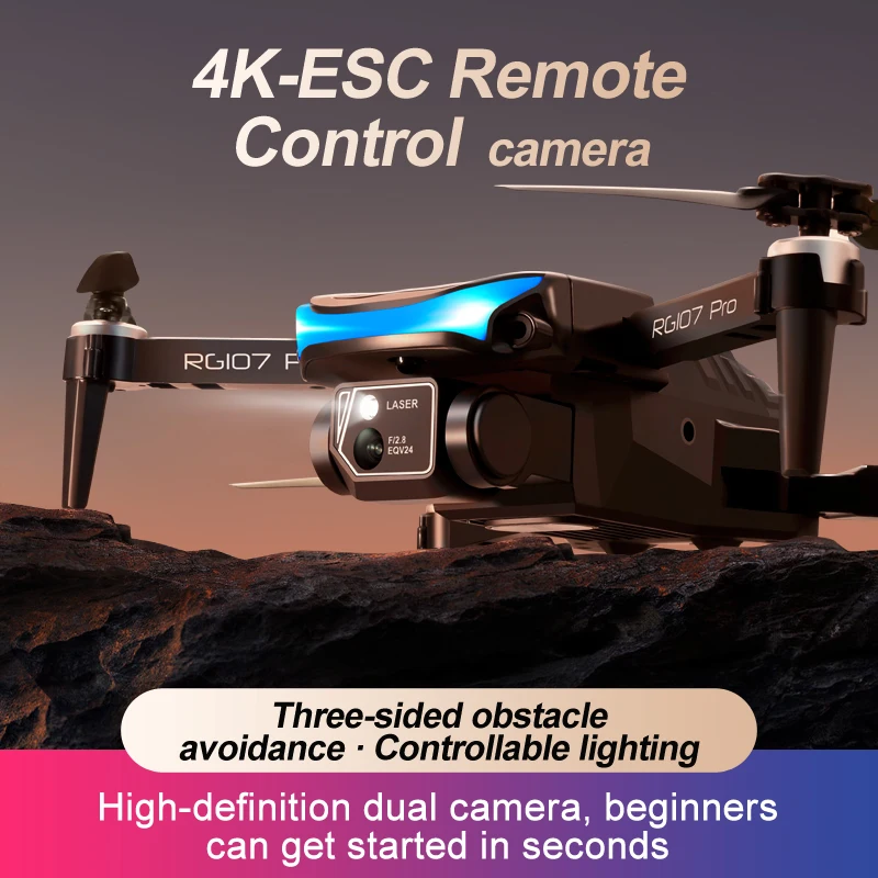 Складной Квадрокоптер RG107 Pro Drone ESC 4K с трехсторонней HD-камерой |