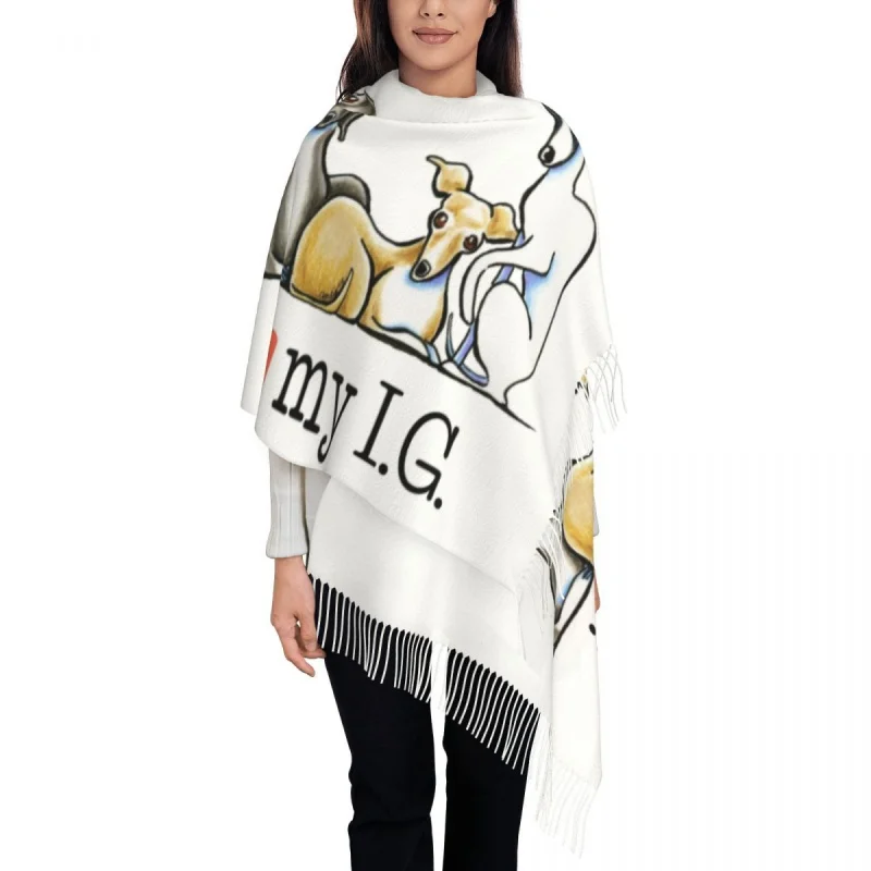 

Italian Greyhound WhippetLover Scarf Wrap for Women Long Winter Fall Warm Tassel Shawl Unisex Sighthound Dog Scarves