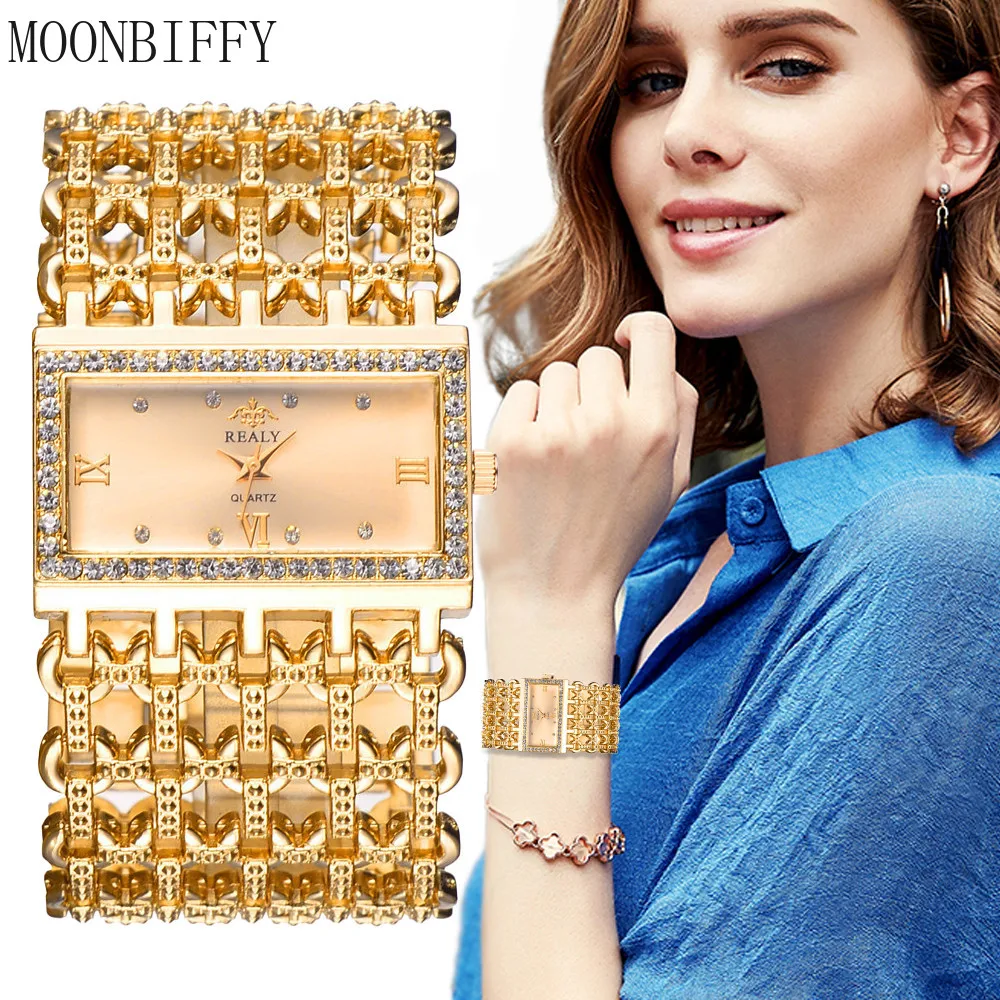 

Classic Square Gold Women Watches High-end Temperament Ladies Dress Bracelet Watch Luxury Diamonds Quartz Wristwatch Gift Montre