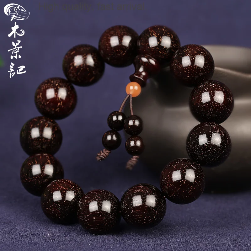 

Golden Spots Collection Deep Purple India Pterocarpus Santalinus Bracelet Men 2.0 Buddha Beads Crafts Wooden Bracelet Gift