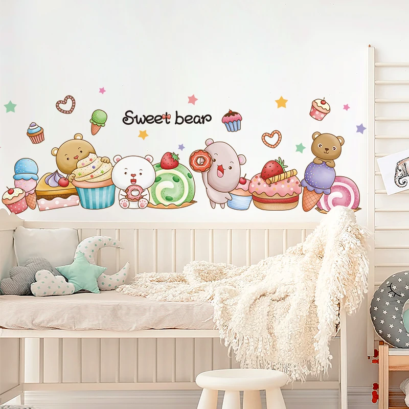 

Bears Animals Wall Stickers DIY Dessert Food Mural Decals for Kids Rooms Baby Bedroom Kindergarten Nursery Home Decoration