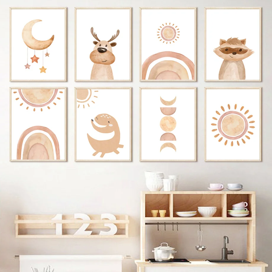

Boho Dinosaur Deer Rainbow Sun Moon Nordic Posters And Prints Baby Wall Art Canvas Painting Decor Wall Pictures Kids Boy Room