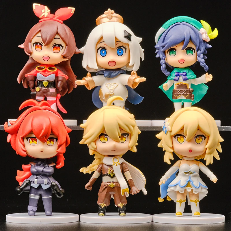 

6Pcs Kawaii Genshin Impact Q Version Figurine Room Desktop Decor Decoration Accessories Model Cartoon Comic Game Toys Doll