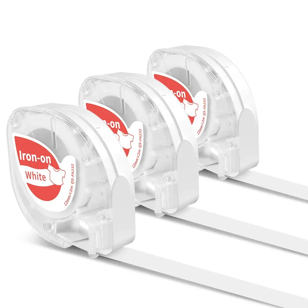 

3PK Iron-on Fabric Label Tapes for Phomemo P12 & DYMO Letratag Label Maker 0.47" x 6.6 Feet (12mm x 2m) Black/Blue/Red on White