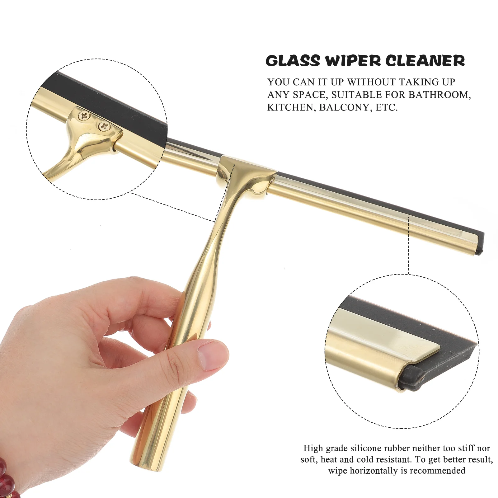 Shower Squeegee Deluxe 304 Stainless Steel Wiper Scraper for Bathroom Glass Door Mirror Windows Tiles (Golden)