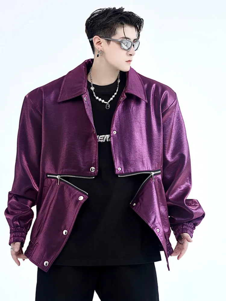 

SYUHGFA Men's Wear 2023 Autumn High Quality Personality Jacket Loose Satin Coat Korean Streetwear Single Breasted Jackets