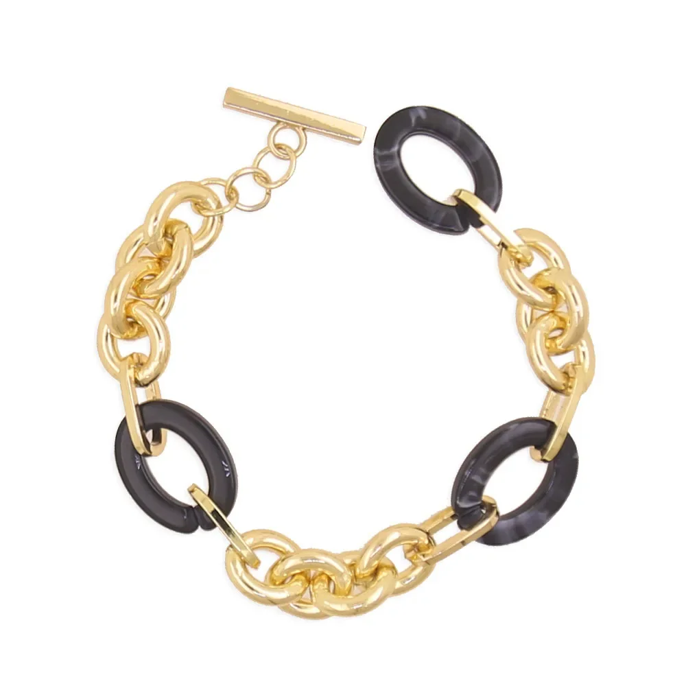 Элегантное длинное модное овальное черное акриловое ожерелье с металлической