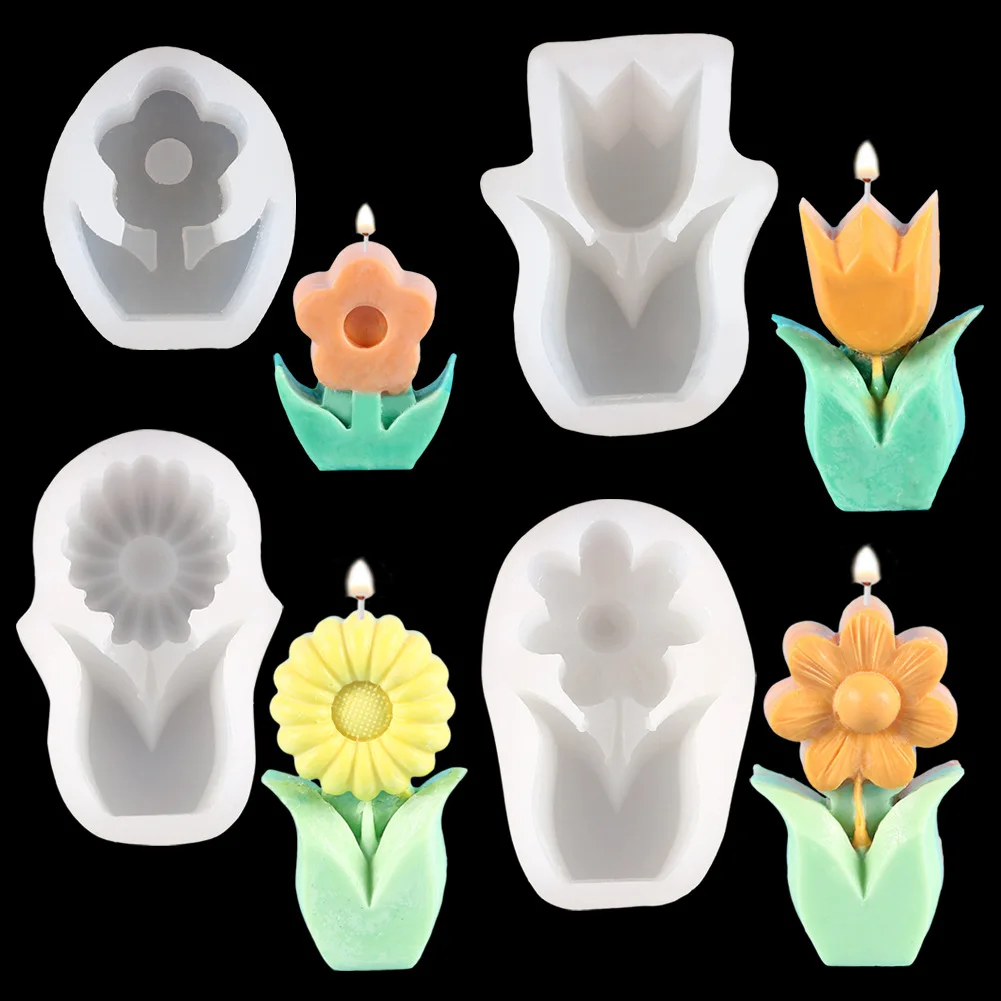 

DIY aromatherapy candle silicone mold resin Korean simple tulip flower candle mold three-dimensional flower silicone mold
