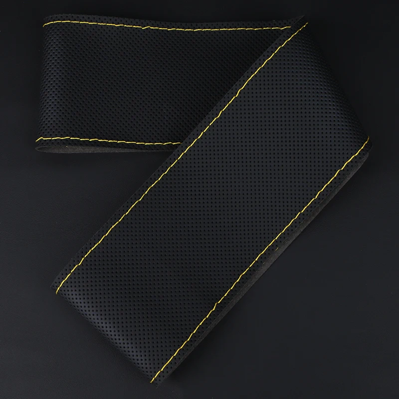 

Перфорированный кожаный чехол на руль автомобиля из микрофибры, нескользящая ручка, универсальный, подходит для автомобилей 95%, 38 см, дышащие автомобильные аксессуары