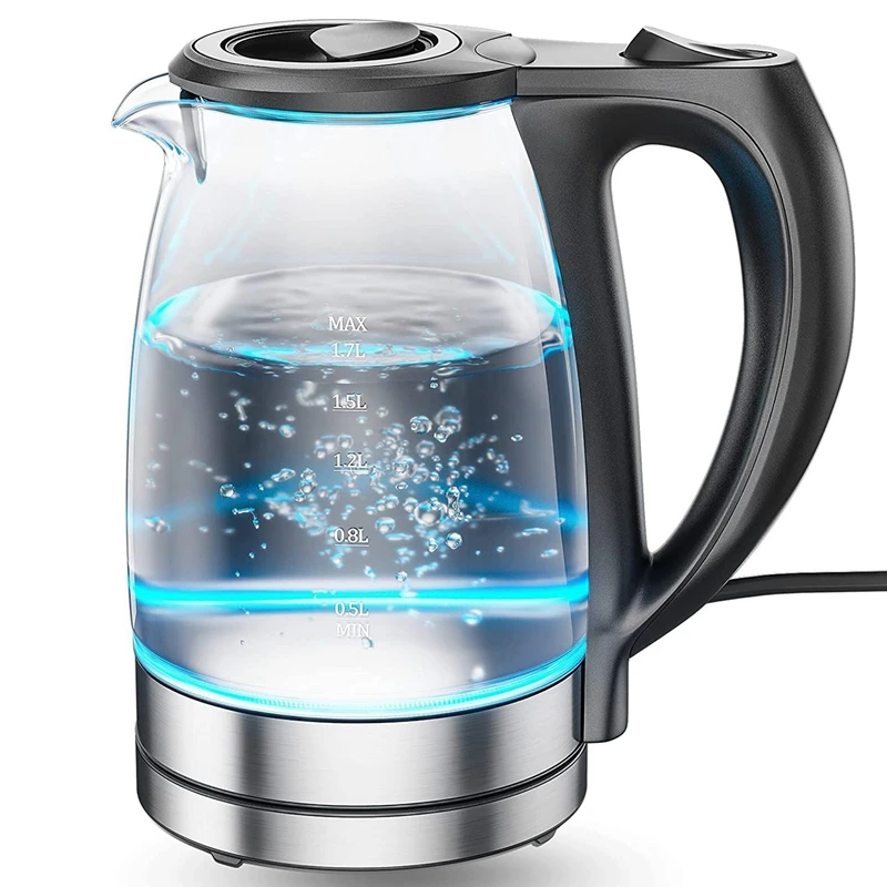 

1.7 L Glass Kettle,with Blue LED Indicator Light,Kettle with Automatic Switch-Off and Drying Protection,2200W EU Plug