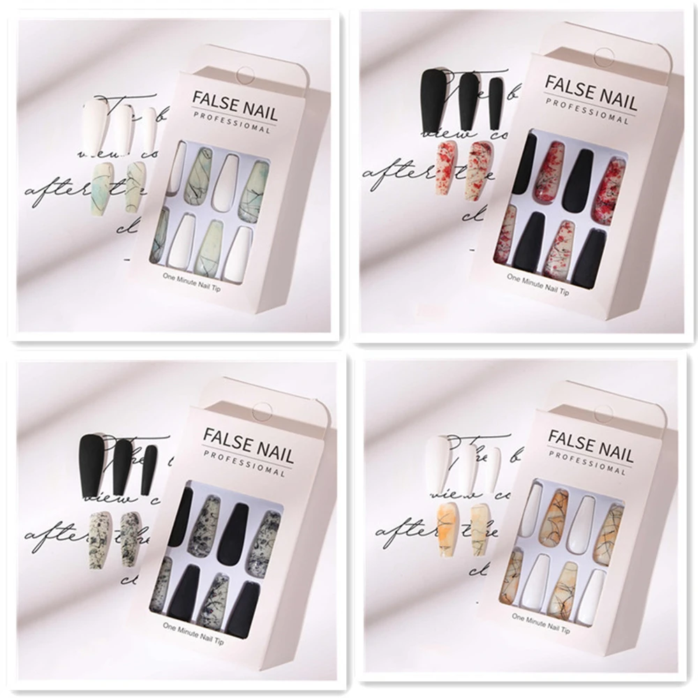 

Wholesale Long T Shaped Ballet Fake Nails 24 Pieces/Set of Frosted Press on Nails Removable Finished Coffin Nails for Anyone