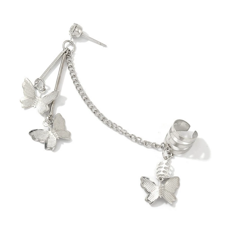

for butterfly Stud Cuff Wrap Tassel Chain Earring for Women Girls Piercing Jewel