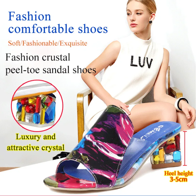

Crystal Women's Fish Mouth MidHeel AntiSlip Sandals in Large Size