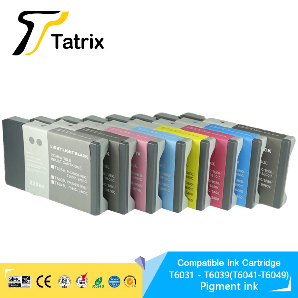 Пигментные чернила Tatrix 220 мл/шт. T6041 T6042 T6043-T6049 совместимый картридж для принтера