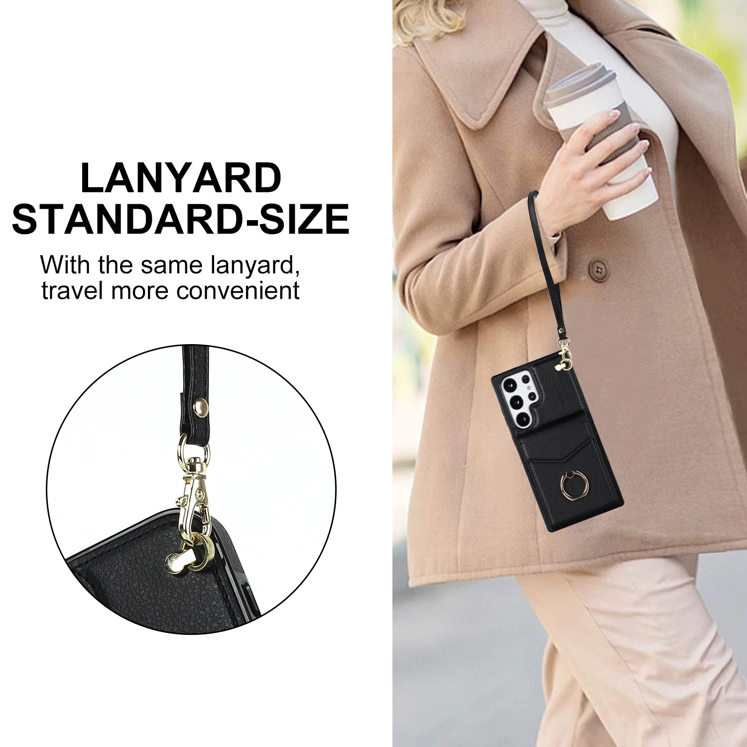 Case for Samsung Galaxy S23 Ultra S22 Plus S21 S20 FE Note 20 10 Phone Cover PU Leather Card Slots Lanyard Ring Stand Back Shell