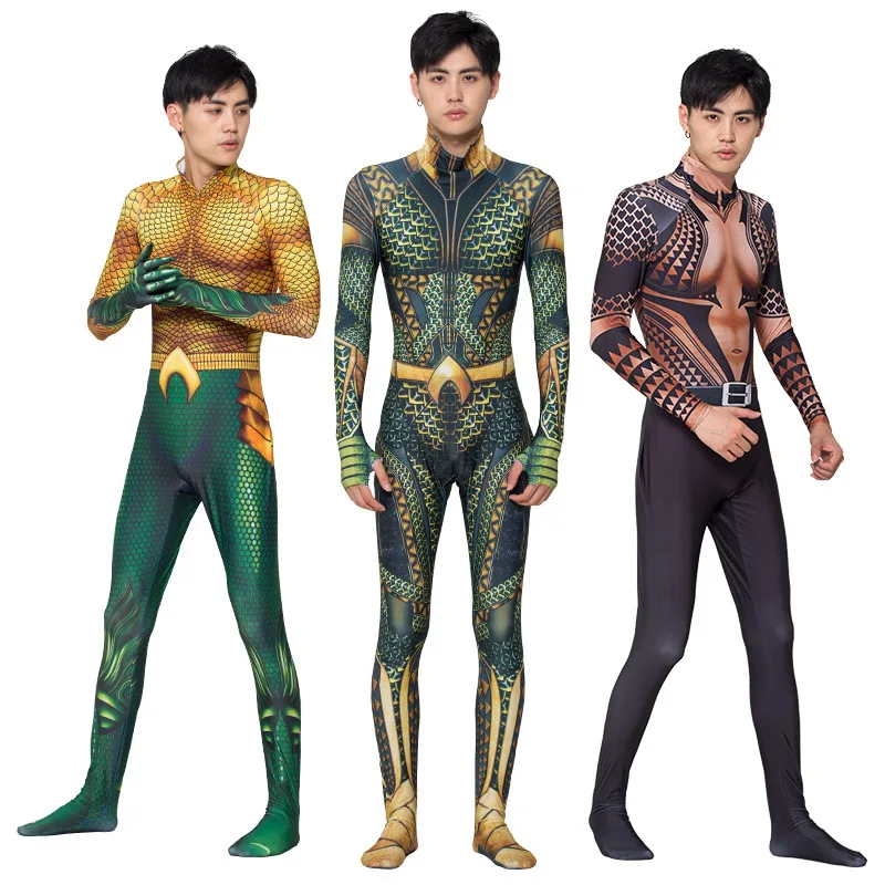 

DC Super Movie Comics Flesh Gold Aquaman Arthur Curry Cosplay Bodysuit Halloween Cosplay Costume