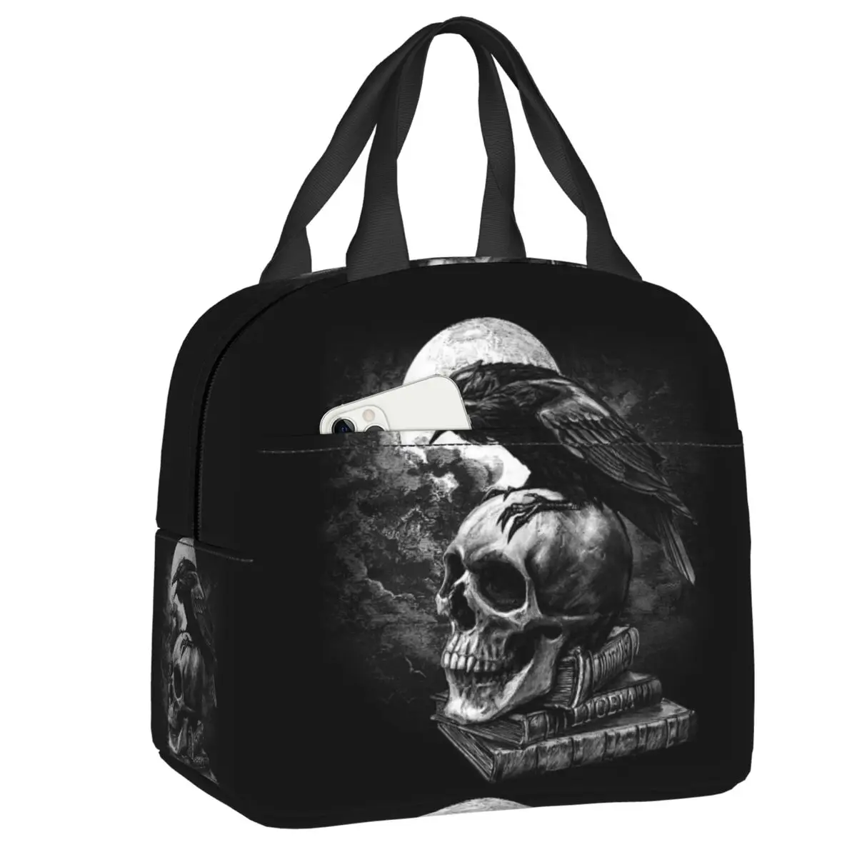 

Crow The Skull Lunch Bag Resuable Halloween Gothic Skeleton Thermal Cooler Insulated Lunch Box For Women Kids Food Tote Bags