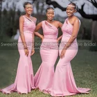 Платье подружки невесты с розовой аппликацией, длинное вечернее платье с юбкой годе, на одно плечо, в африканском стиле, на заказ