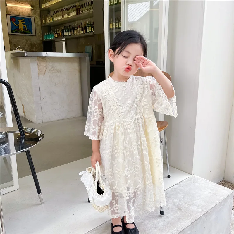 

Summer New Kids Girls Dress Lace Elegant Baby Girl Princess Dress Birthday Party Dress Clothes for 3-8 Years