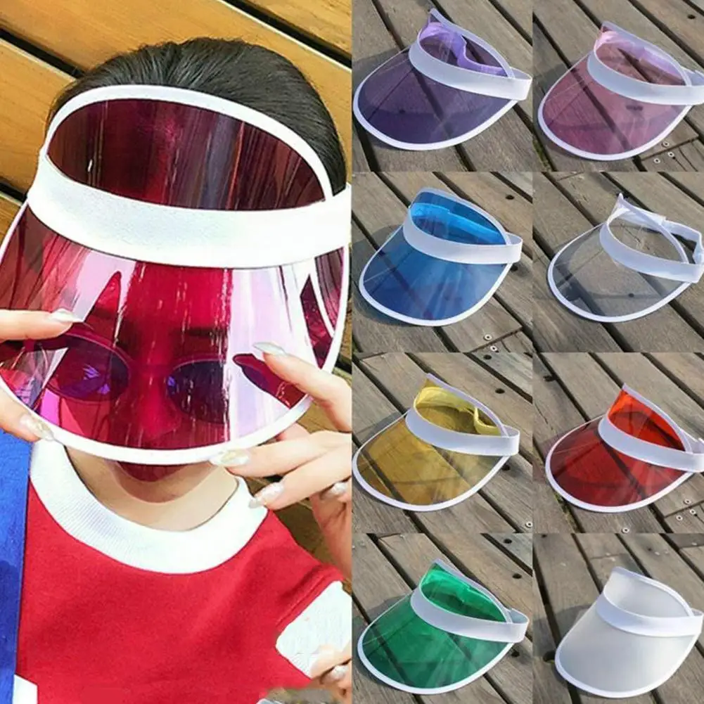 

Summer Color Anti-uv Women Hats Color Transparent Caps Visor Hats Pvc Top Screen Sport Empty Hat Shade Bicycle X0n2