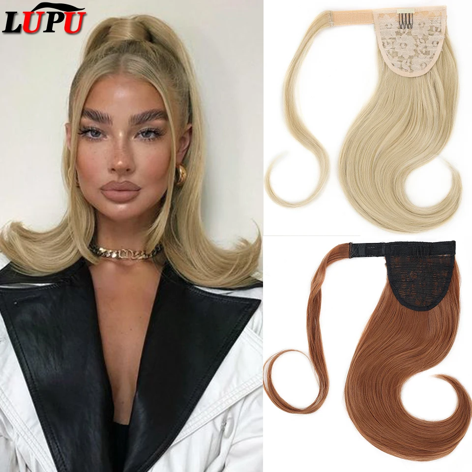 

LUPU Synthetic Wrap Around Ponytail Straight Hairpiece With Clip In Hair Drawstring Pony Tail Hair Extension Black False Hair