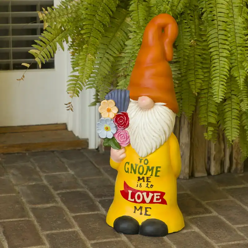 

"To Gnome Me To Love Me" Indoor/Outdoor Gnome Statue, Orange/Yellow