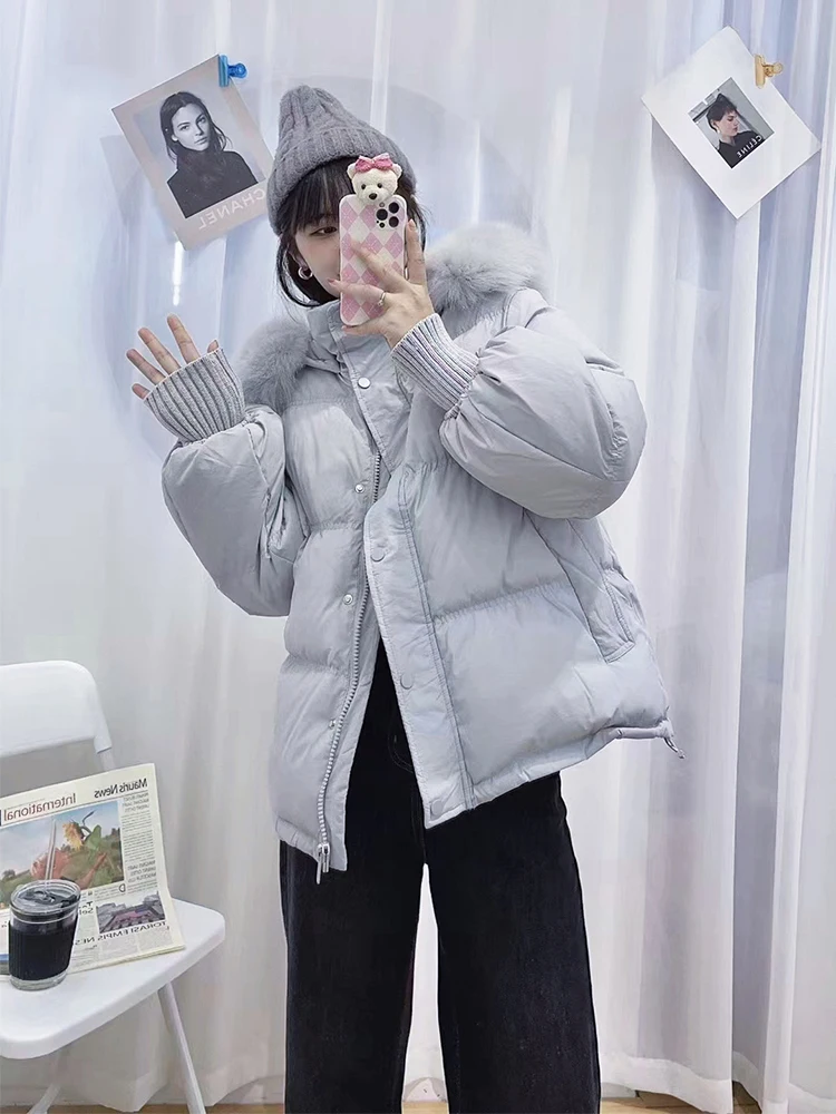 Canada 2023 Duck Down Jackets Coats for Women with Large Real Natural Fox Fur Hood Parka Yellow Pink Cream Khaki Black Oversized