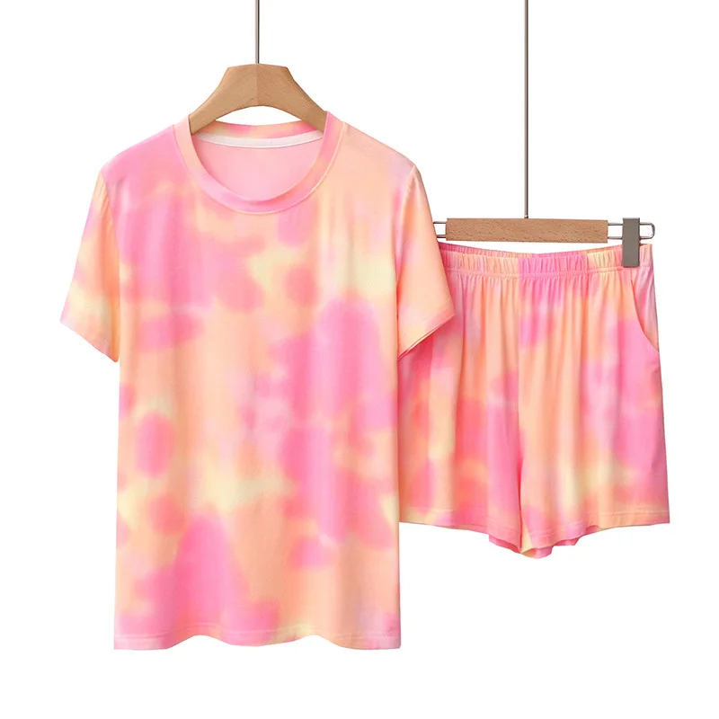 

Summer Thin Women's Pajamas Modal Short-sleeved Shorts Tie-dye Round Neck Comfortable and Breathable Homewear Shorts Suit