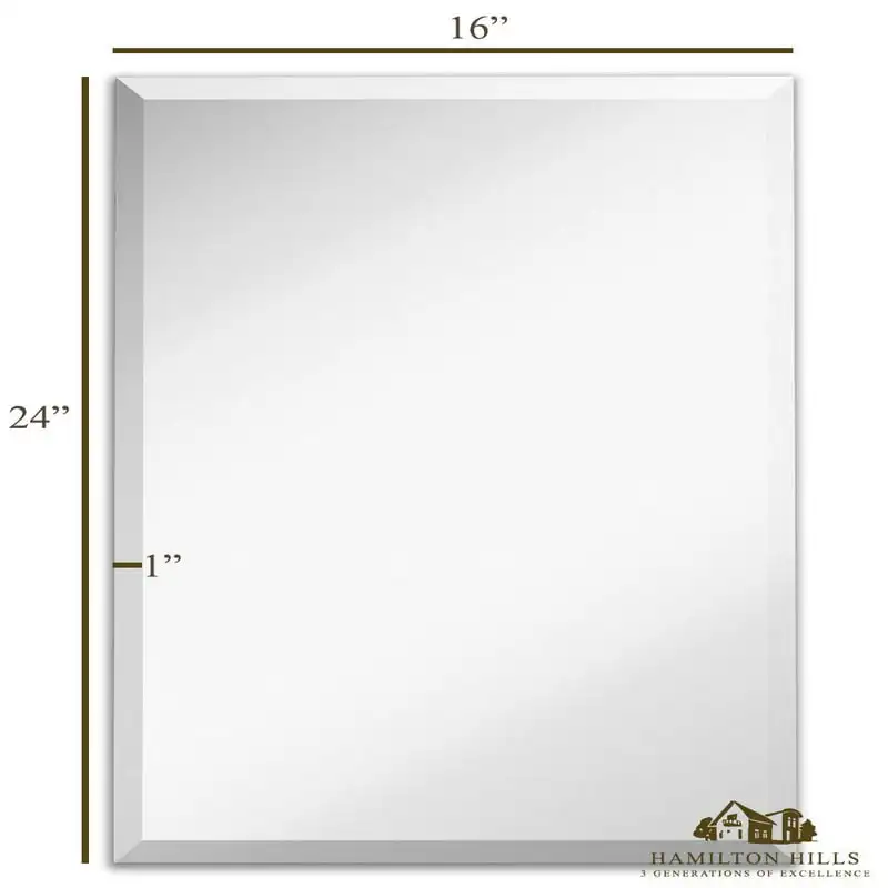

Simple Rectangular Streamlined 1 Inch Beveled Wall Mirror | Premium Rectangle Glass Panel Vanity or Bathroom Hangs Horizontal &