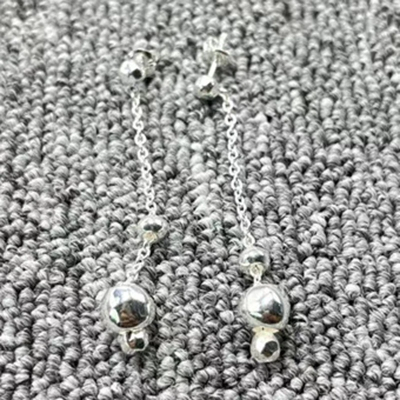 

Best Spanish Original Electroplating 925 Silver Color Long Thin Pin Stud Charm Bead Earrings Elegant Jewelry Gift fit unode50
