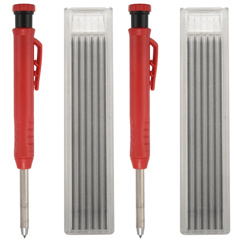 

2X Solid Wood Carpenter Pencil Set For Construction, With 7 Refills, Built-In Pencil Sharpener D