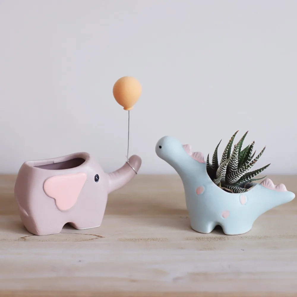 

Ceramic Home Decor Dinosaur Flower Shape Cartoon Elephant Ornament Vase Succulent Pot Plant Pot