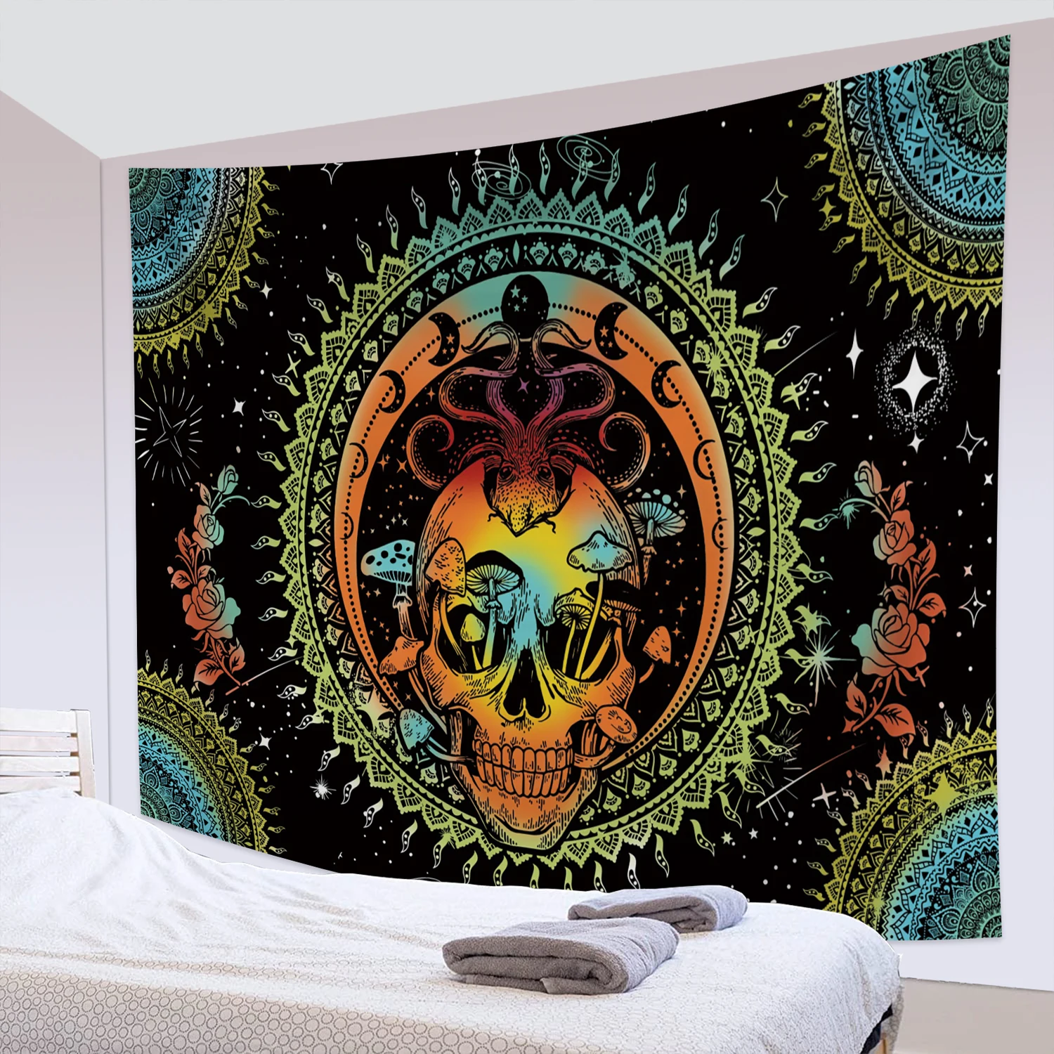 

Mandala Skull Mushroom Tapestry Wall Hanging Hippie Psychedelic Tapestry Art Bedroom Living Room Dorm Home Decoration