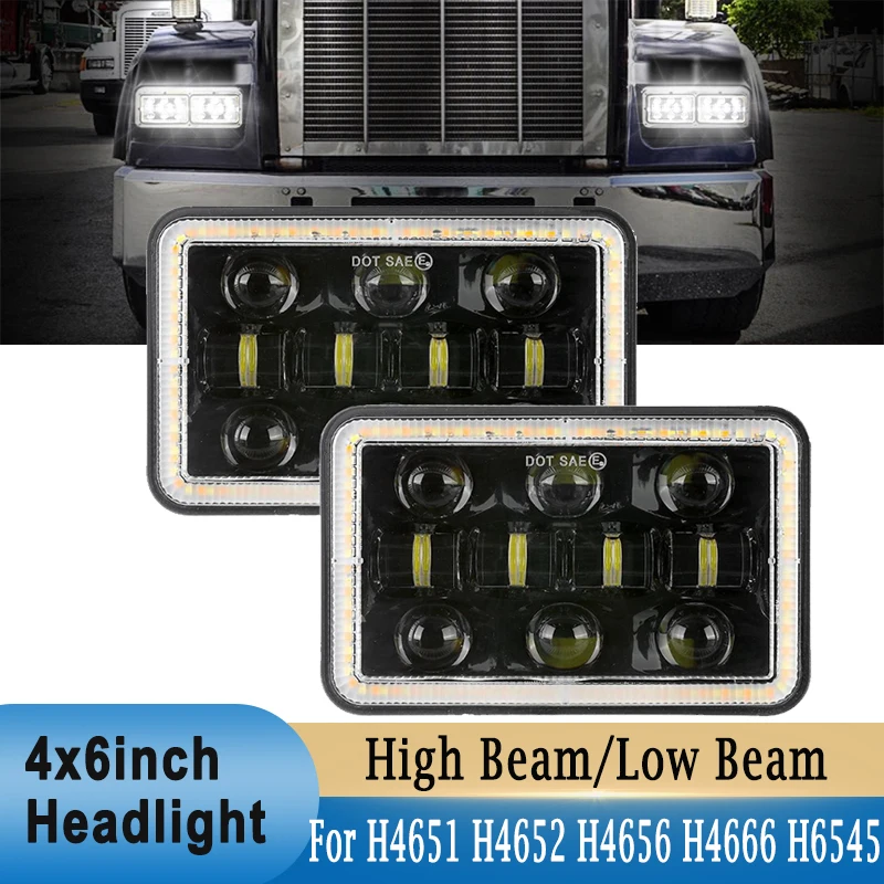

4x6 inch LED Headlights Hi/Lo Beam 6000K for GMC Chevrolet S10 for Kenworth T800 T400 T600 W900B for H4651 H4652 H4656 H4666