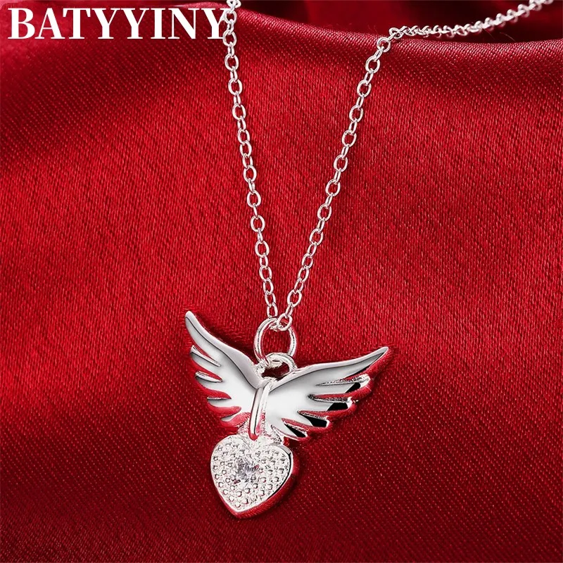 

BATYYINY 925 Silver 18-Inch Zircon Elegant Heart Wing Pendant Necklace For Women's Stylish Wedding Jewelry Gift