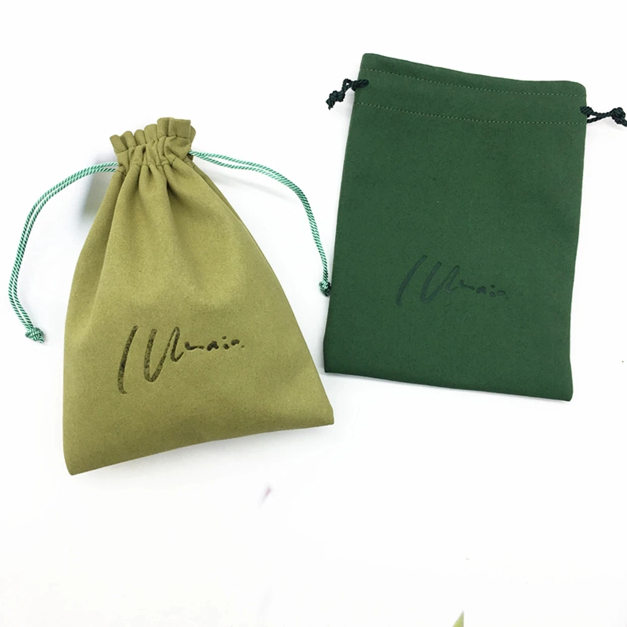 50pcs green microfiber personalized color logo drawstring bags custom bags jewelry bags necklace bags packaging bags