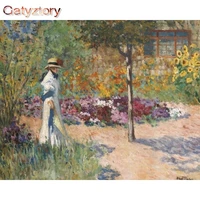 gatyztory garden woman diy painting by numbers figure handpainted oil painting canvas colouring 60x75cm home art frame